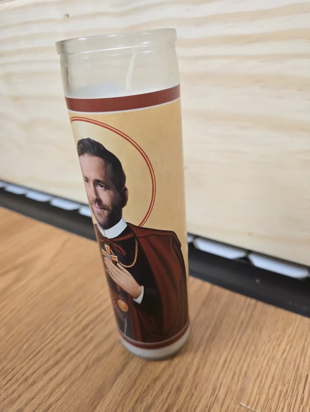 Novelty Prayer Candle with Portrait and Gold Accents